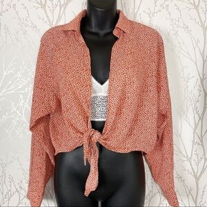FOREVER 21 Red Floral Open Front Tie Blouse XS